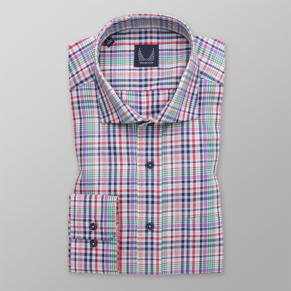 Pánska slim fit košeľa s farebným károvaným vzorom 14845