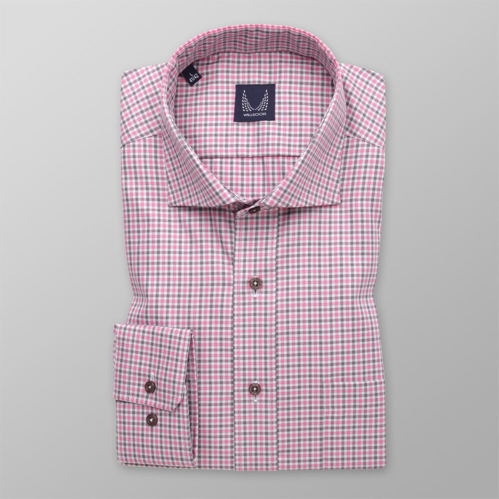 Pánska slim fit košeľa ružovej farby s farebným károvaným vzorom 14847