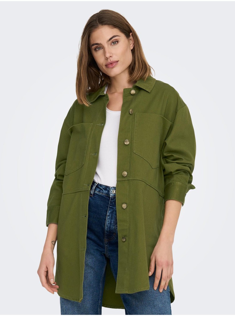 Khaki Ladies Oversize Shirt Jacket ONLY Drew - Women