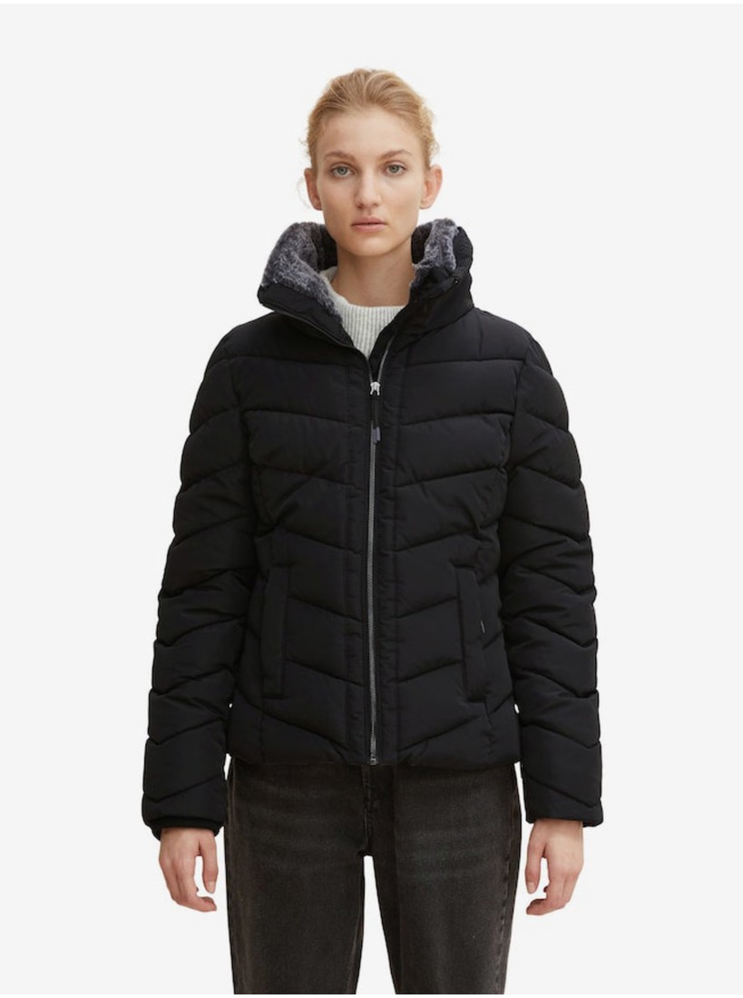 Black Ladies Quilted Winter Jacket with Concealed Hood Tom Tailor - Women