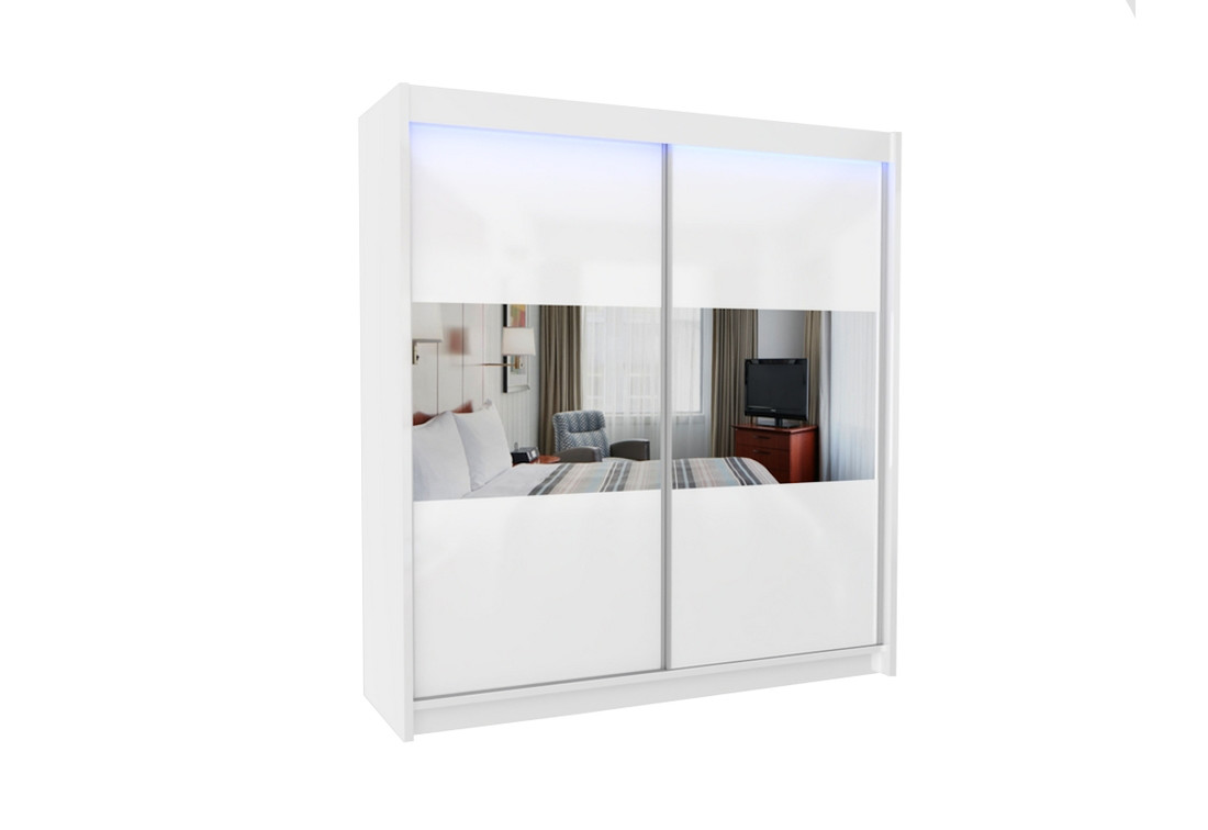 Expedo Skriňa s posuvnými dvermi a zrkadlom ROXANA, 200x216x61, biela