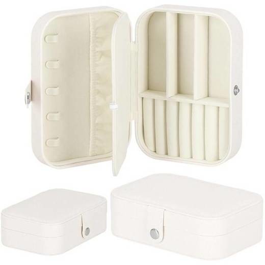 Springos Šperkovnica s priehradkami - 16x11x5 cm - krémová ekokoža s trblietkami
