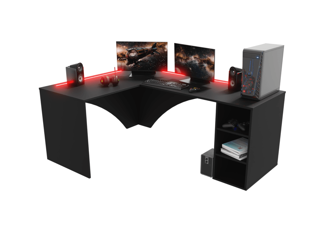 Expedo Počítačový rohový stôl CARAMBOL + LED, 185x74x135, čierna