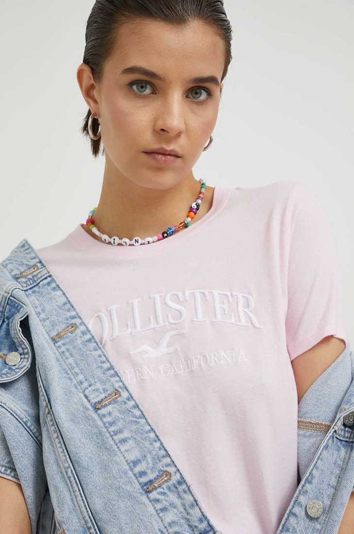 Tričko s dlhým rukávom Hollister Co. dámsky, ružová farba