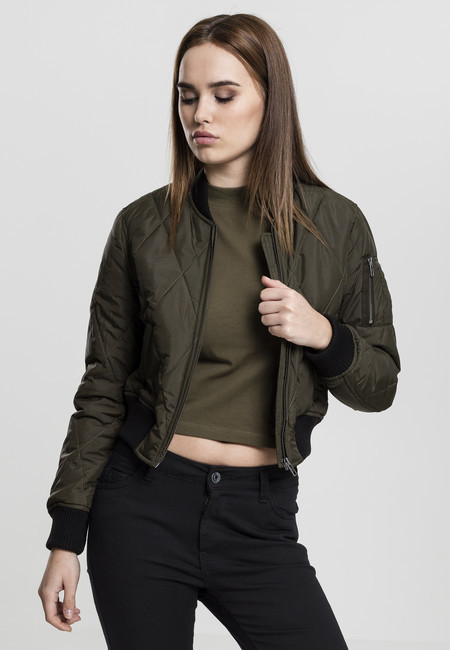 Urban Classics Ladies Diamond Quilt Short Bomber darkolive/black - S