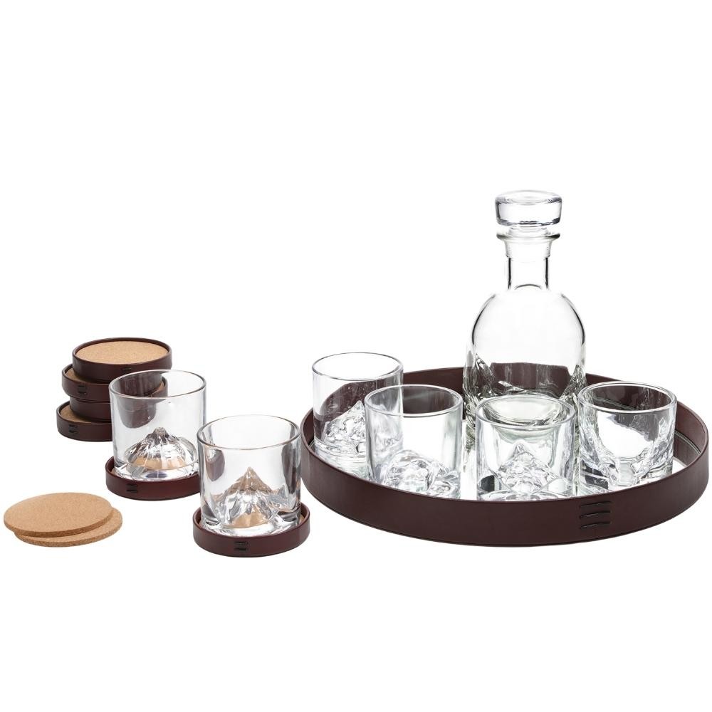 Karafa na whisky s pohármi, tácky, a podnos THE PEAKS Liiton 14 ks