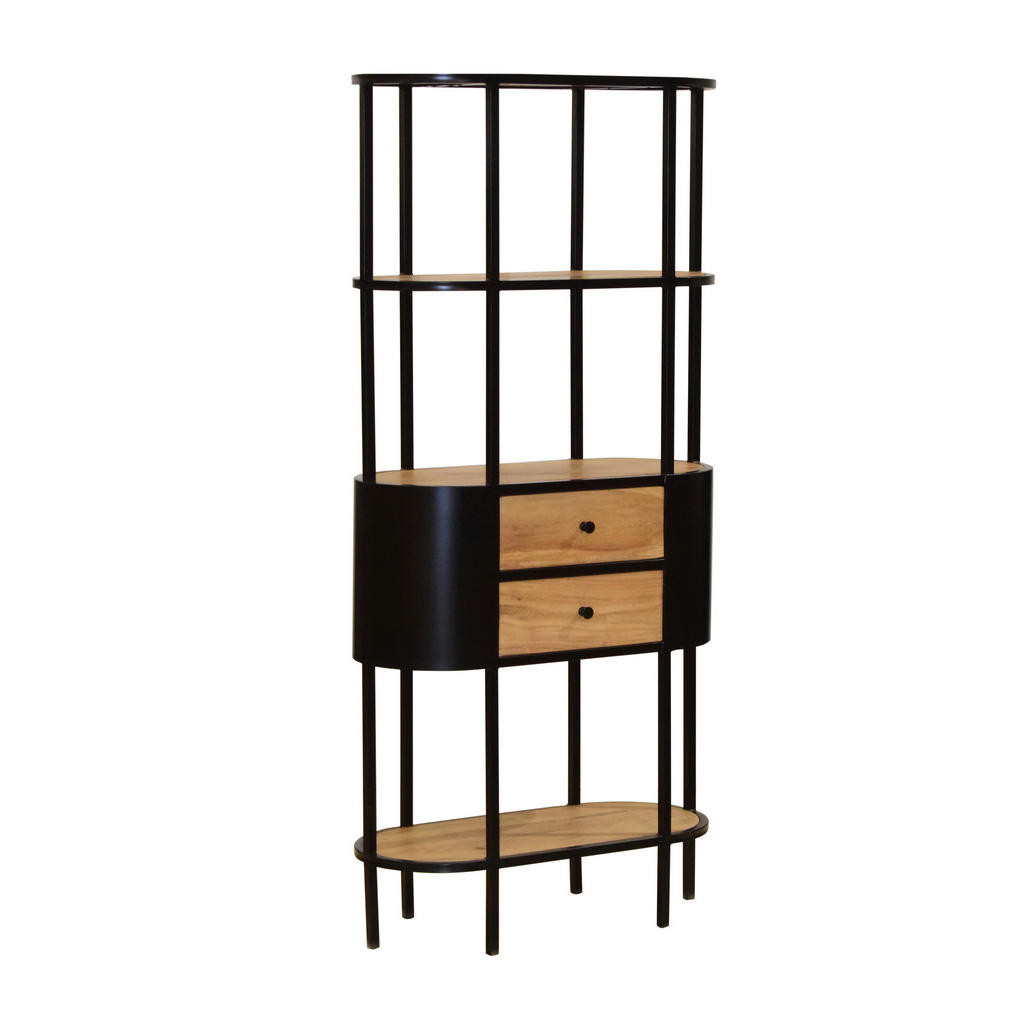 Ambia Home STOJACÍ REGÁL, čierna, farby akácie, železo, akácia, 78/172/36 cm