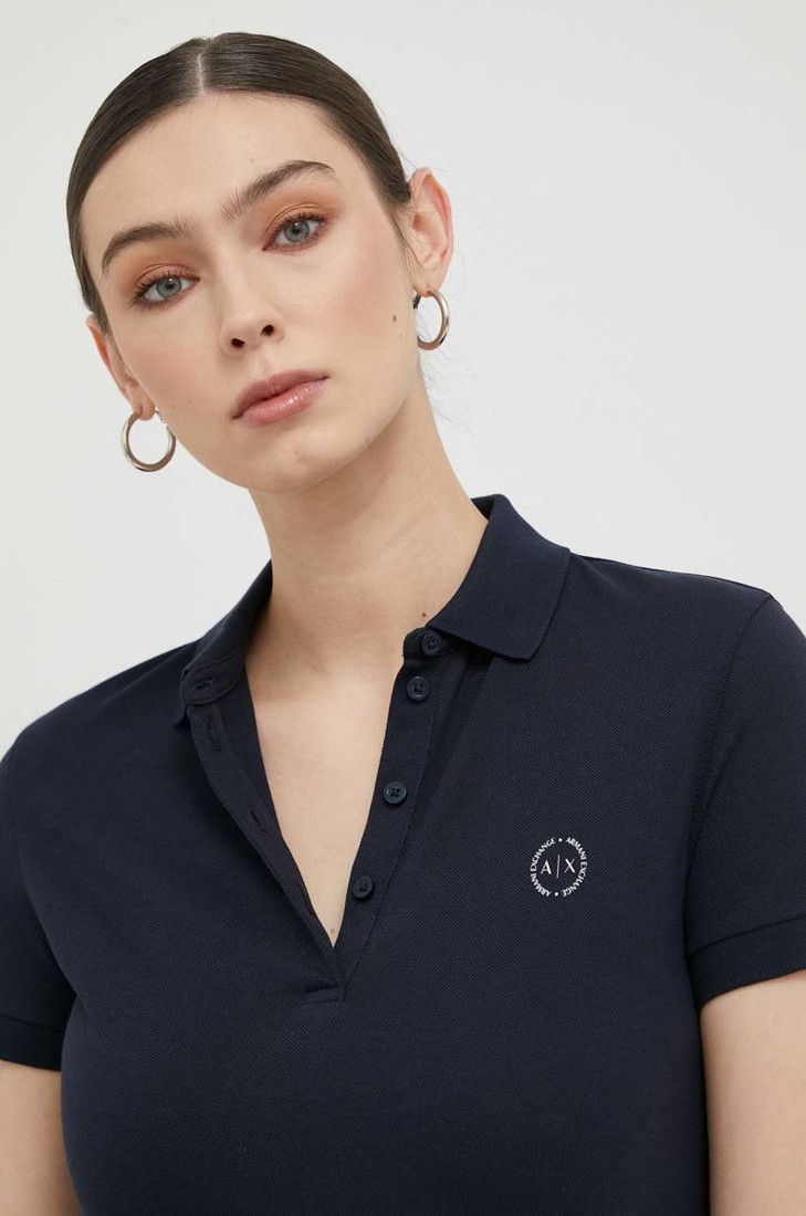 Bavlnené polo tričko Armani Exchange tmavomodrá farba
