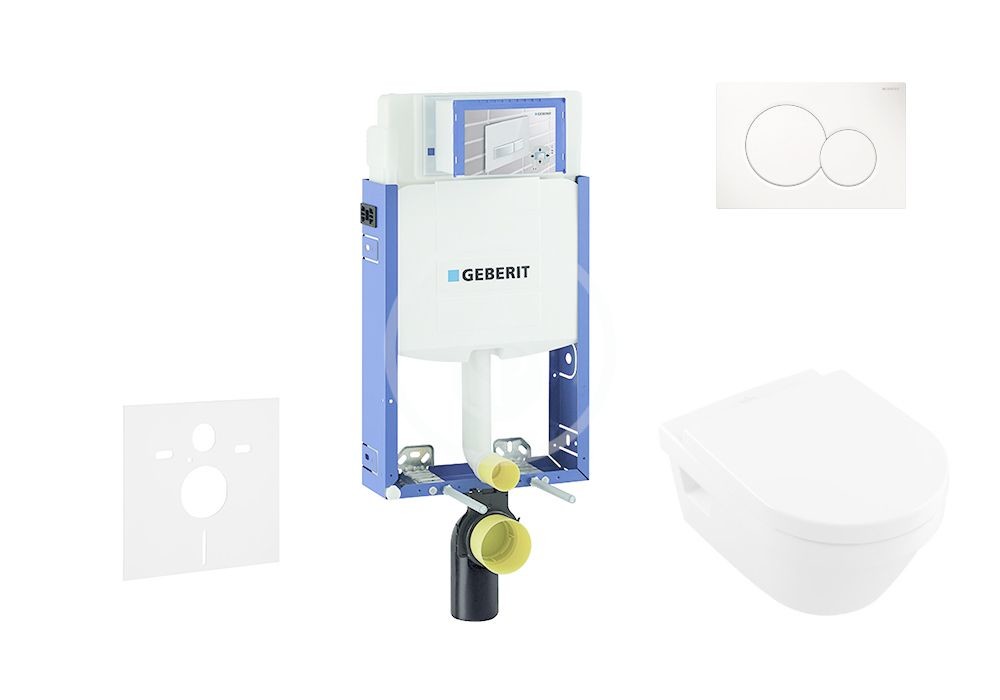 GEBERIT - Kombifix Modul na závesné WC s tlačidlom Sigma01, alpská biela + Villeroy Boch - WC a doska, DirectFlush, SoftClose, CeramicPlus 110.302.00.5 NB1