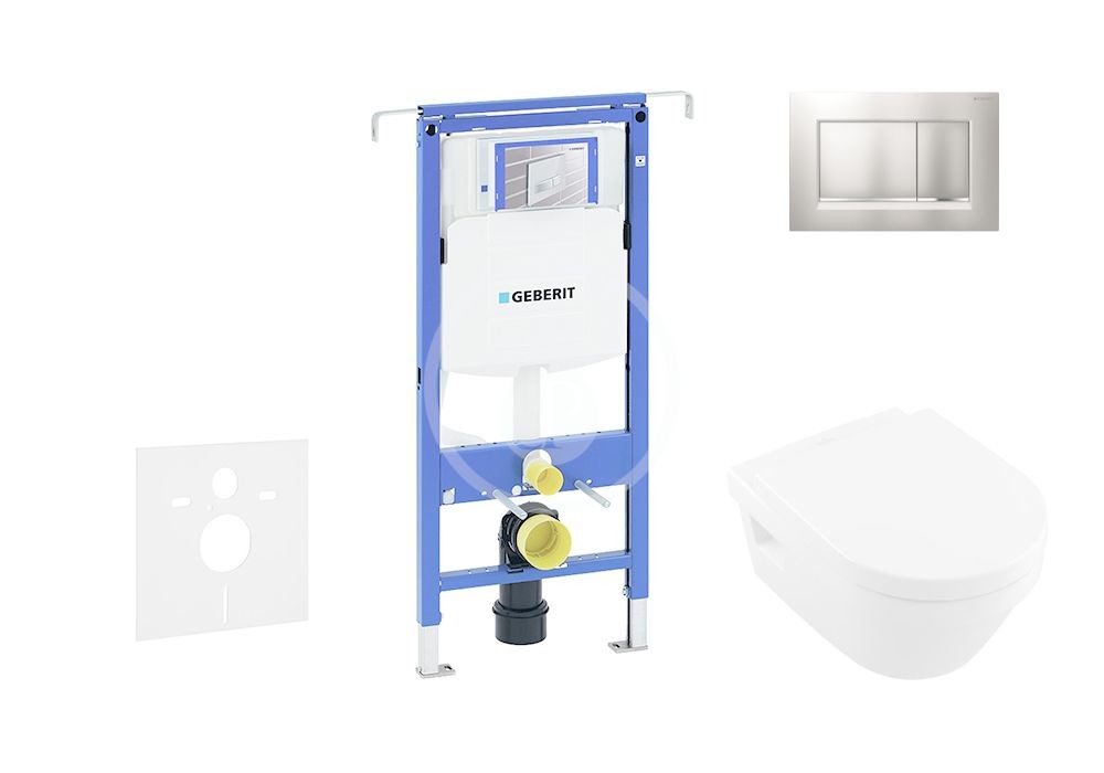 GEBERIT - Duofix Modul na závesné WC s tlačidlom Sigma30, matný chróm/chróm + Villeroy Boch - WC a doska, DirectFlush, SoftClose, CeramicPlus 111.355.00.5 NB7