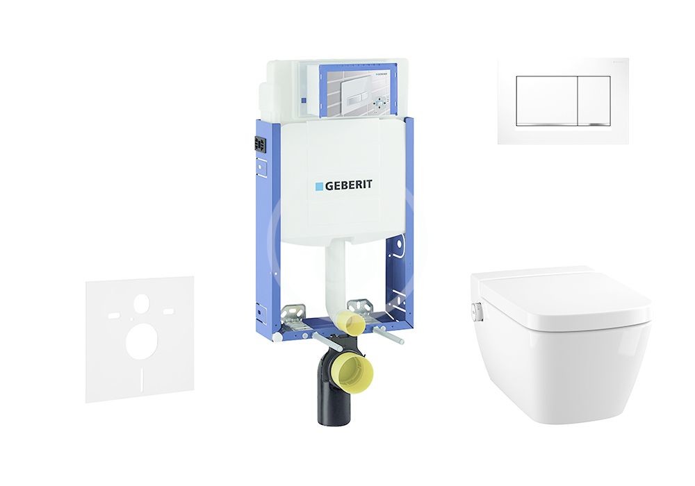 GEBERIT - Kombifix Modul na závesné WC s tlačidlom Sigma30, biela/lesklý chróm + Tece One - sprchovacia toaleta a doska, Rimless, SoftClose 110.302.00.5 NT5