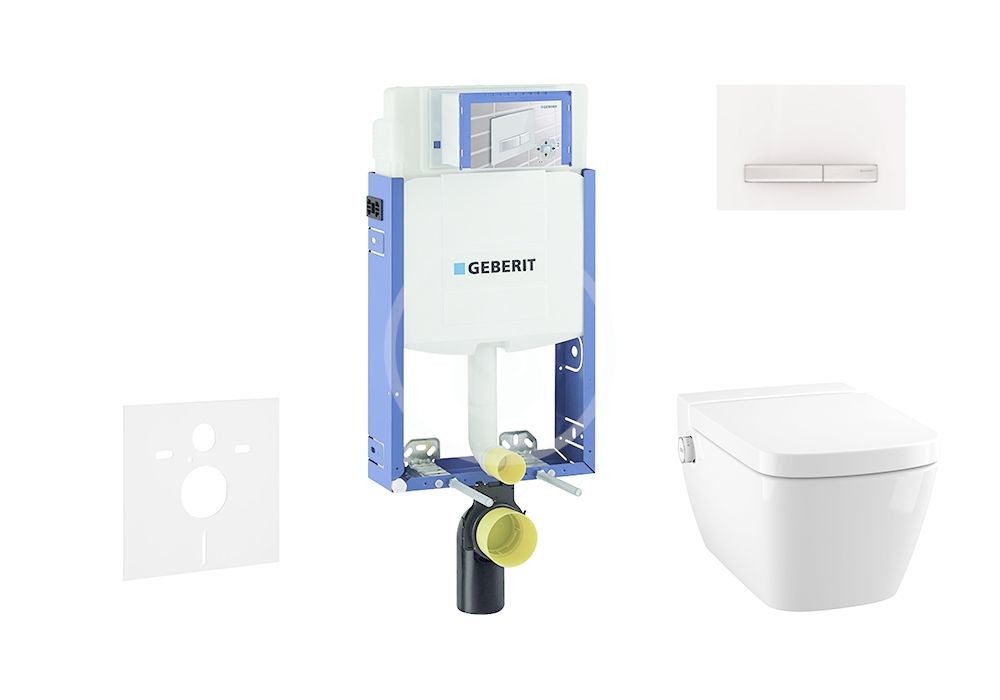 GEBERIT - Kombifix Modul na závesné WC s tlačidlom Sigma50, alpská biela + Tece One - sprchovacia toaleta a doska, Rimless, SoftClose 110.302.00.5 NT8