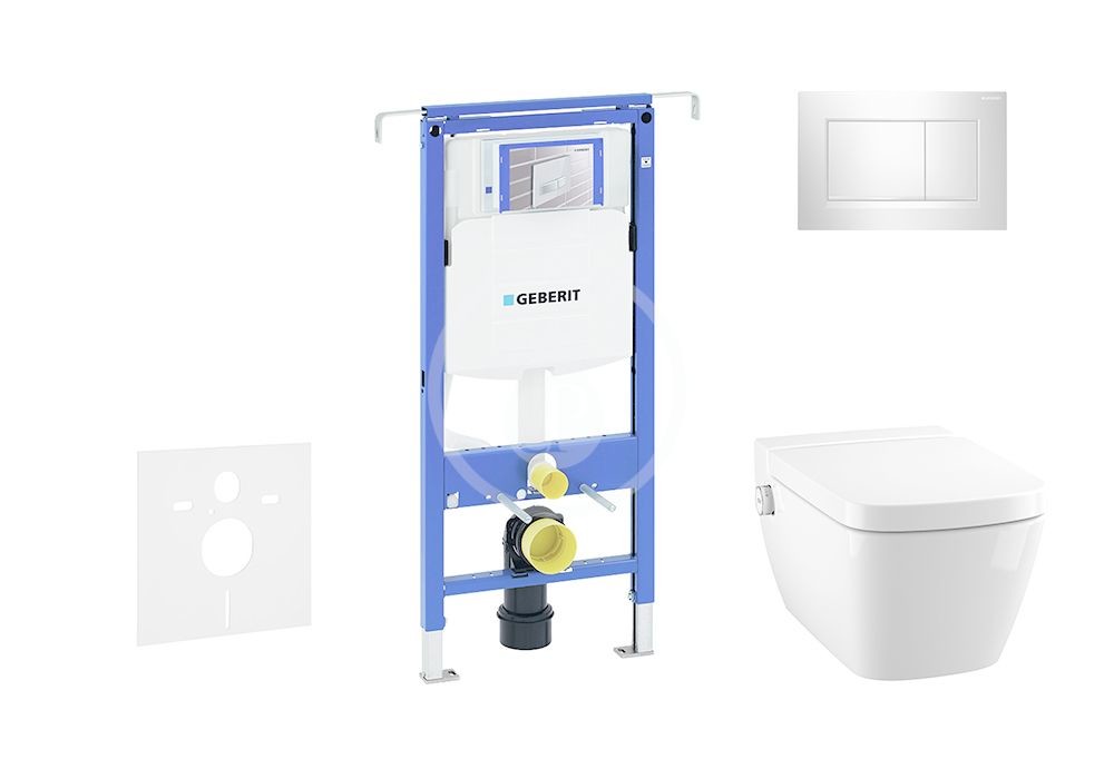 GEBERIT - Duofix Modul na závesné WC s tlačidlom Sigma30, lesklý chróm/chróm mat + Tece One - splachovacia toaleta a doska, Rimless, SoftClose 111.355.00.5 NT6