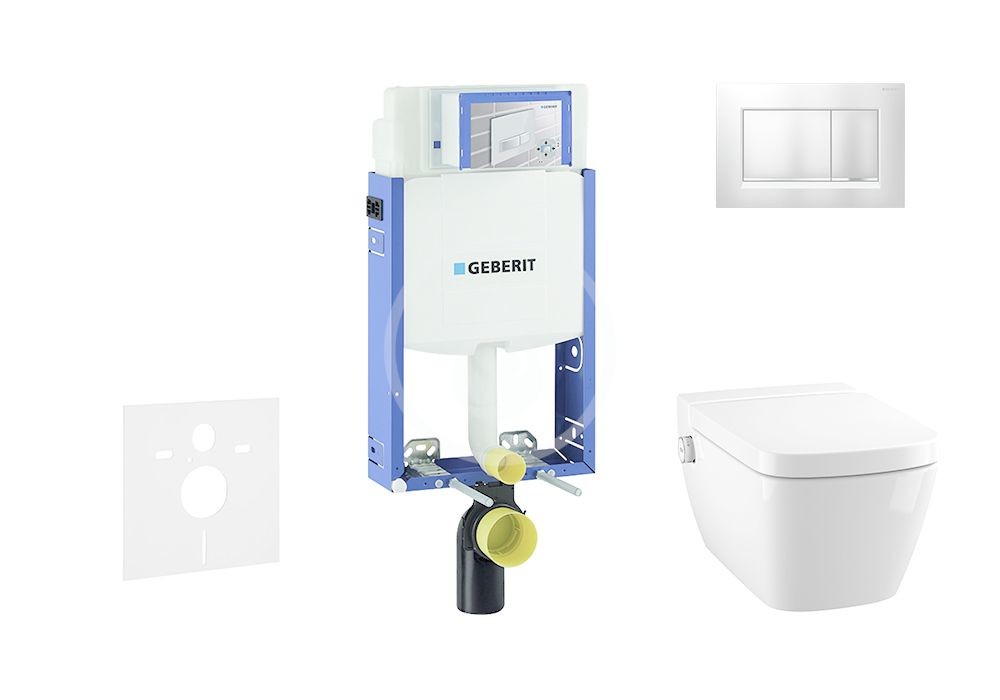 GEBERIT - Kombifix Modul na závesné WC s tlačidlom Sigma30, matný chróm/chróm + Tece One - sprchovacia toaleta a doska, Rimless, SoftClose 110.302.00.5 NT7