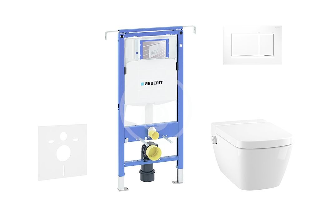 GEBERIT - Duofix Modul na závesné WC s tlačidlom Sigma30, biela/lesklý chróm + Tece One - sprchovacia toaleta a doska, Rimless, SoftClose 111.355.00.5 NT5