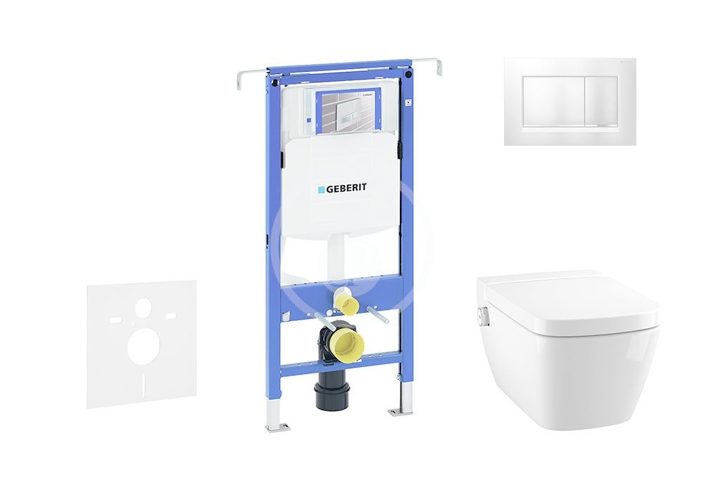 GEBERIT - Duofix Modul na závesné WC s tlačidlom Sigma30, matný chróm/chróm + Tece One - sprchovacia toaleta a doska, Rimless, SoftClose 111.355.00.5 NT7