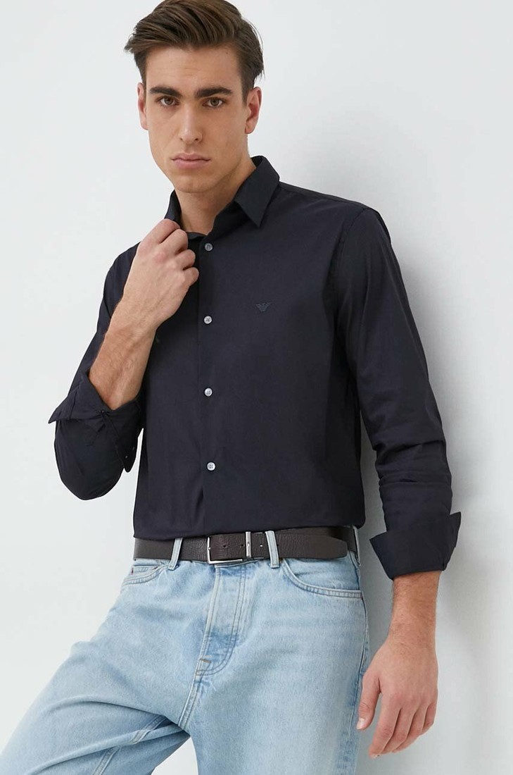 Košeľa Emporio Armani Pánska, tmavomodrá farba, regular, s klasickým golierom