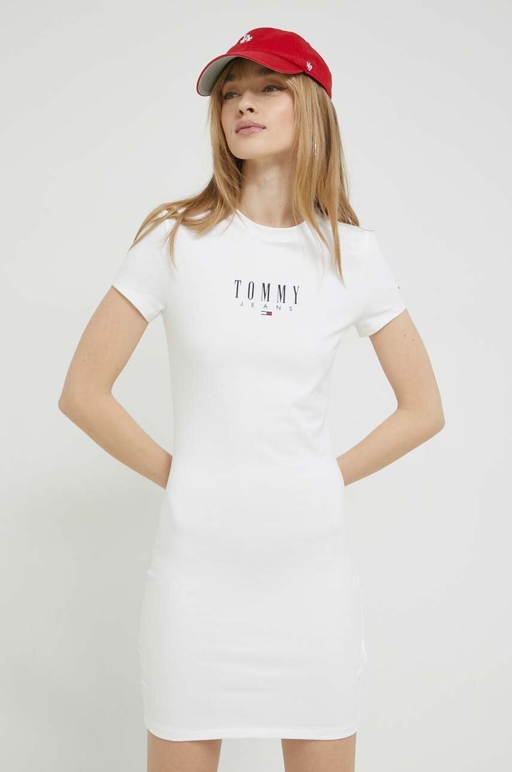 Šaty Tommy Jeans béžová farba, mini, priliehavá