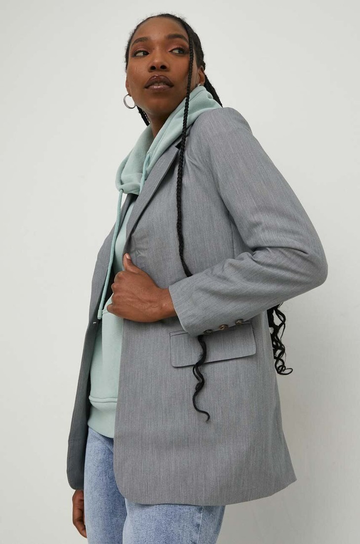 Sako Answear Lab šedá farba, jednoradová, melanžová