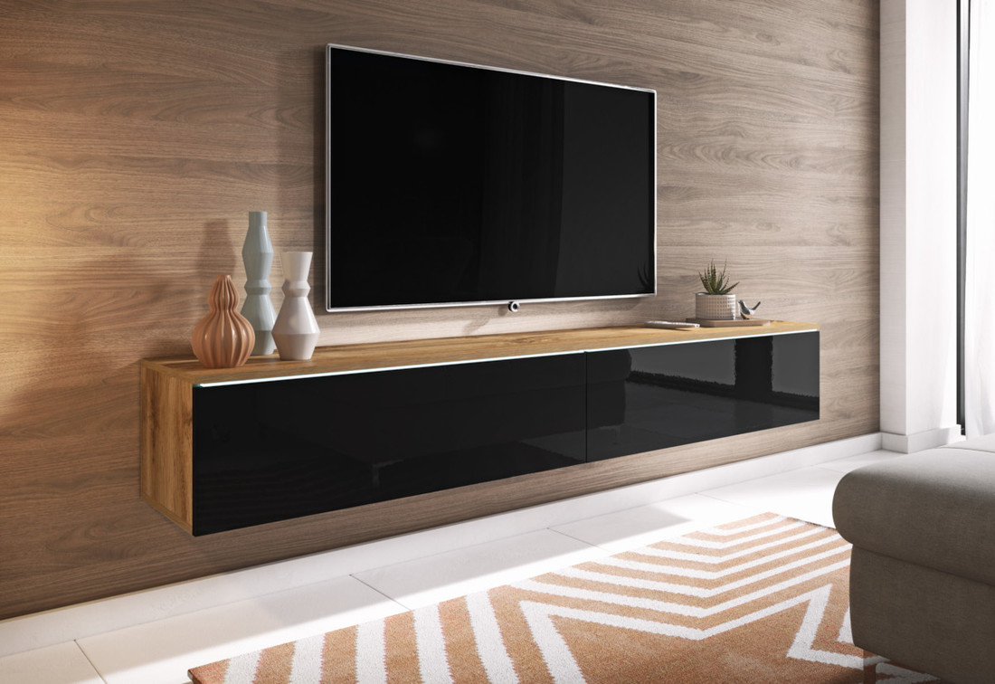 Expedo TV stolík MENDES D 180, 180x30x32, dub wotan/čierna lesk