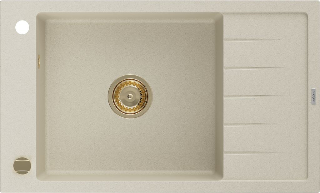 MEXEN/S MEXEN/S - Elias granitový drez 1-miska s odkvapkávačom 795 x 480 mm, béžová, sifón zlatá 6511791005-69-G