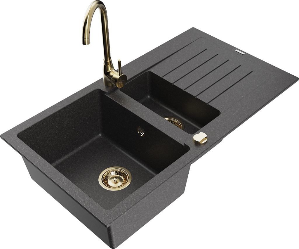 MEXEN/S MEXEN/S - Matias Matias granitový drez 1.5 s odkvapkávačom vrátane batérie Telma, čierna kropenatá 6502-76-670200-50