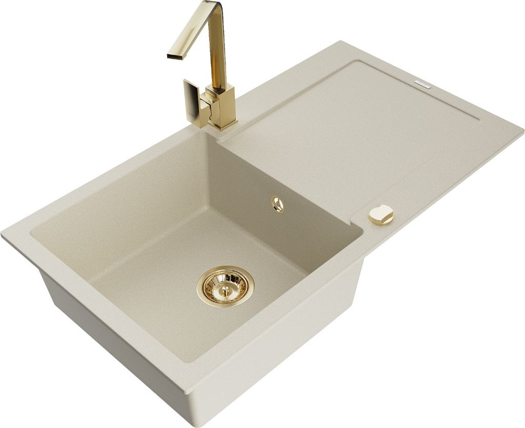 MEXEN/S MEXEN/S - Leo granitový drez 1-miska s odkvapkávačom vrátane batérie Rita, béžový 6501-69-670300-50