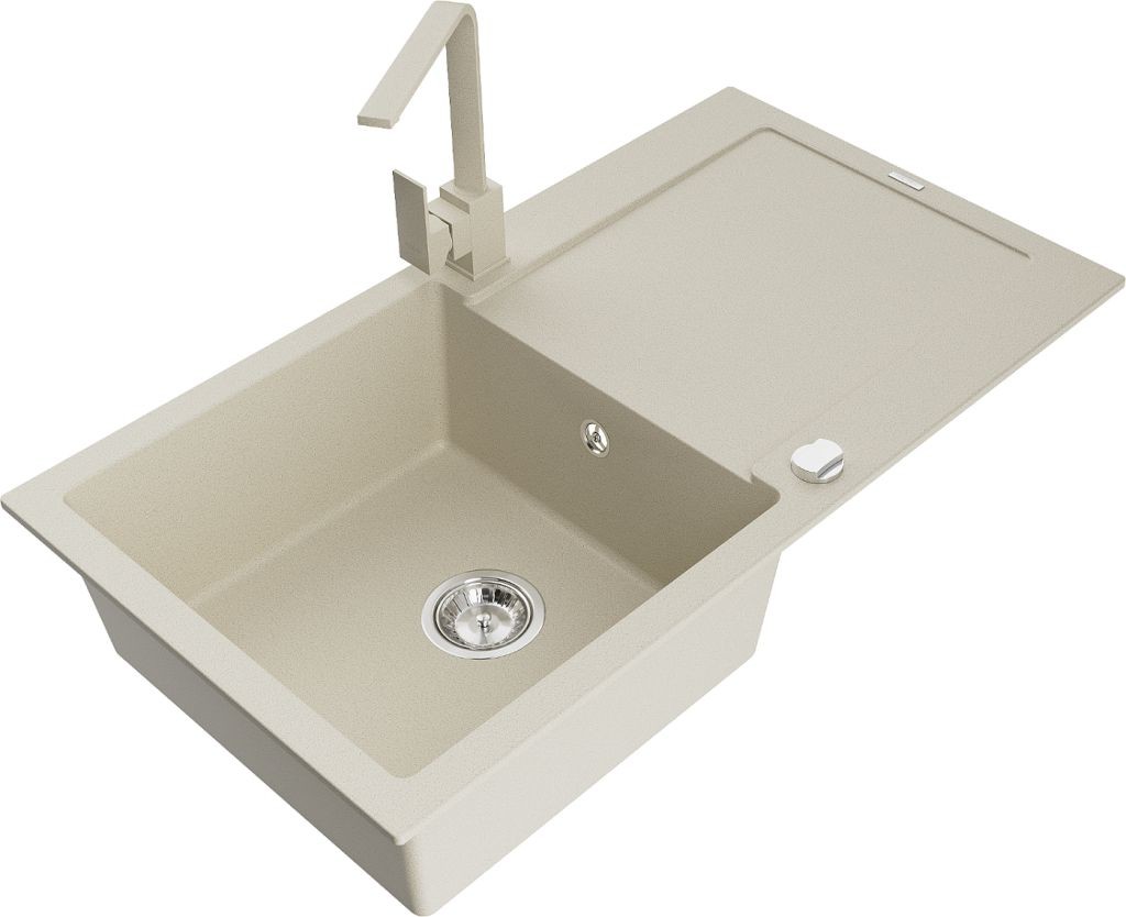 MEXEN/S MEXEN/S - Leo granitový drez 1-miska s odkvapkávačom vrátane batérie Rita, béžový 6501-69-670300-69