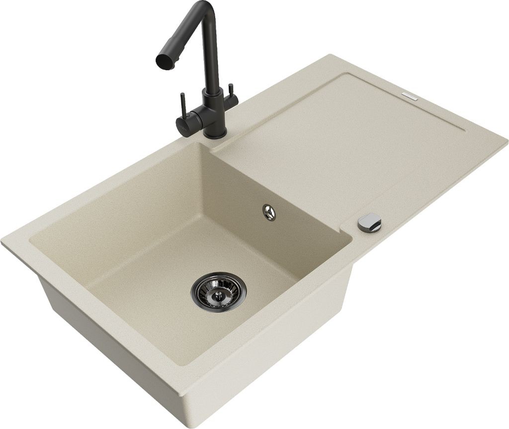 MEXEN/S MEXEN/S - Leo granitový drez s odkvapkávačom vrátane batérie Duero, béžová 6501-69-671600-70