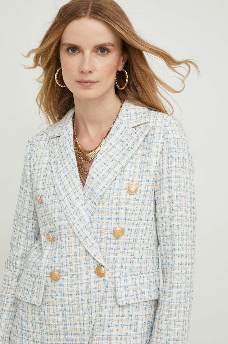 Sako Answear Lab biela farba, dvojradová, vzorovaná