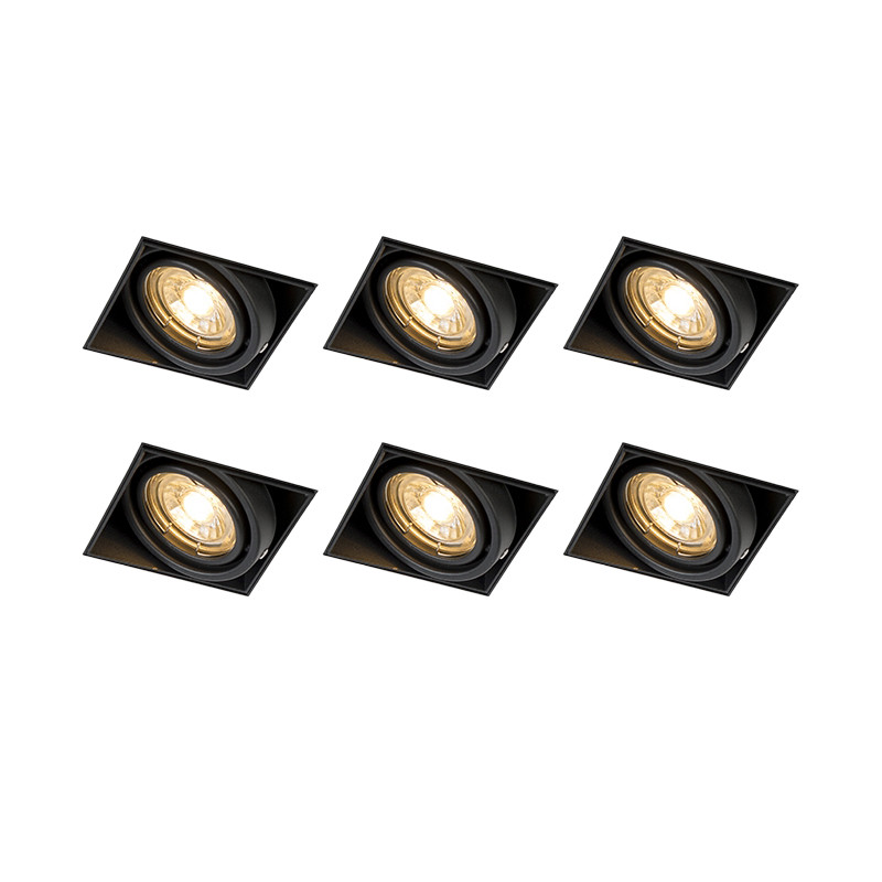 Set van 6 inbouwspots zwart GU10 kantelbaar trimless - Oneon