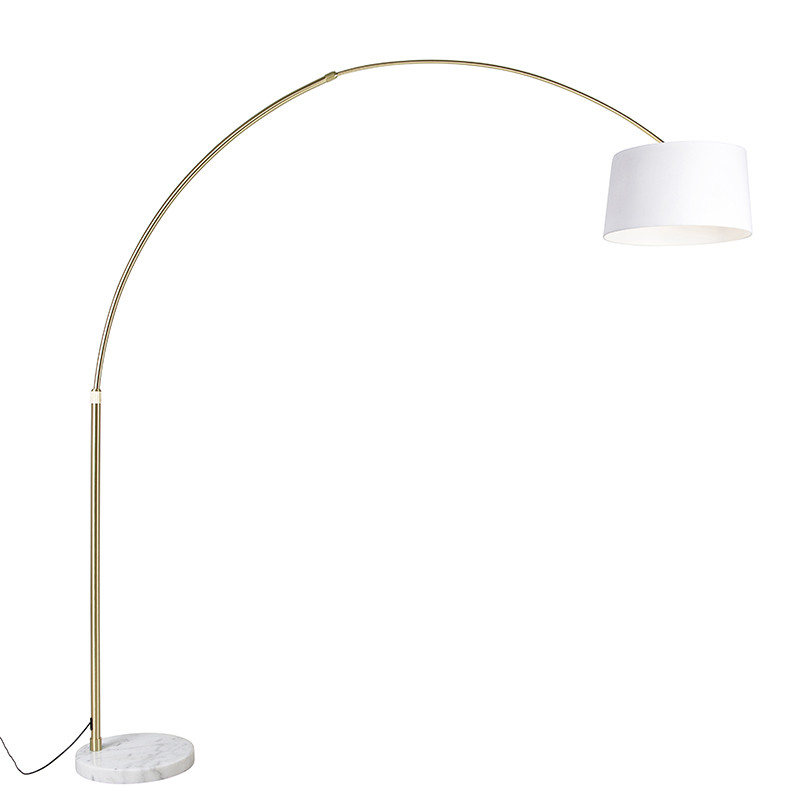Oblúková lampa mosadz s bielou látkou odtieň biela 50 cm - XXL