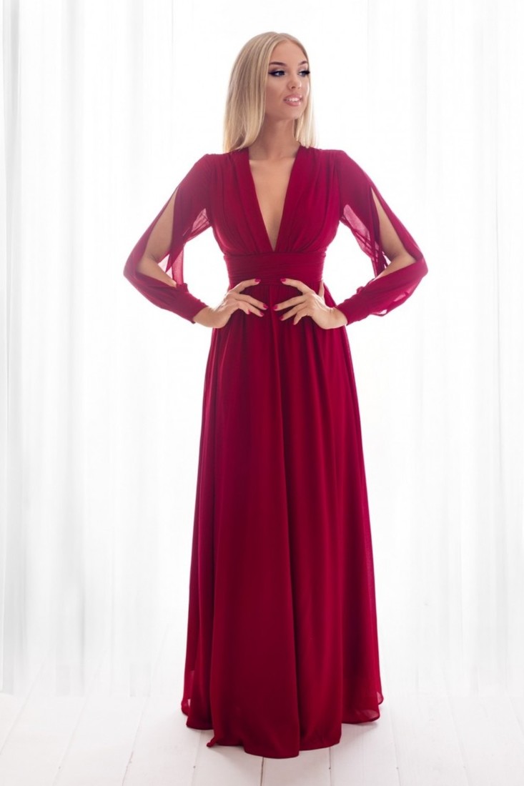 Tmavočervené šifónové šaty s odhaleným chrbtom Veľkosť: S