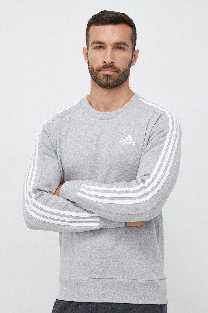 Bavlnená mikina adidas pánska, šedá farba, melanžová