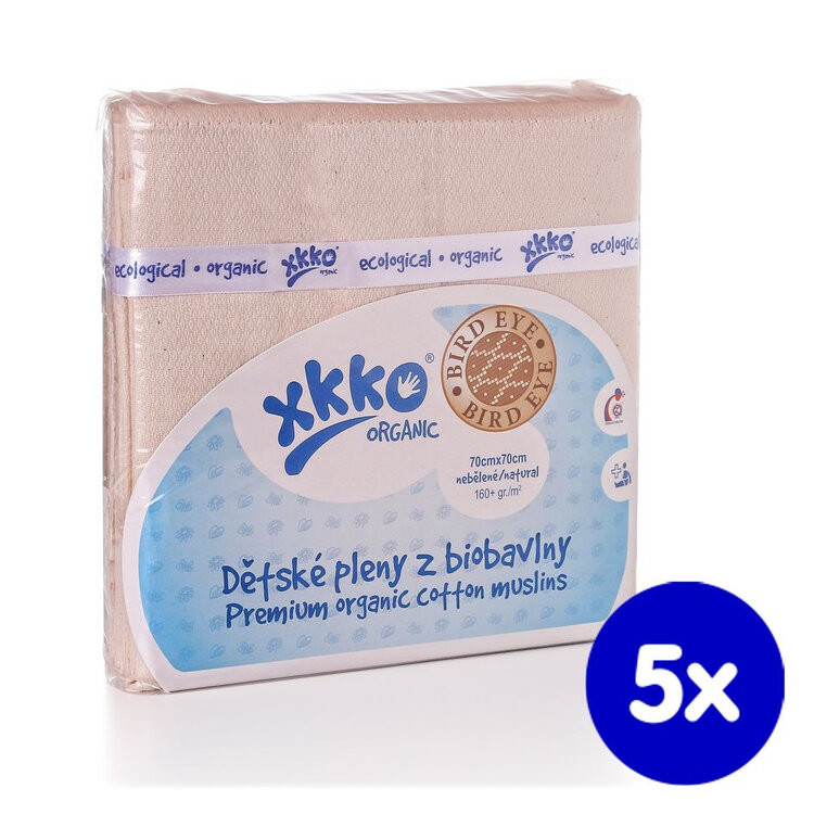 KIKKO Plienky detské z biobavlny Organic 70x70 (5 ks) Bird Eye Natural