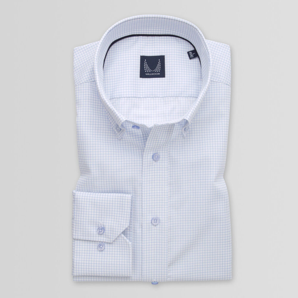 Pánska slim fit košeľa biela so svetlo modrým pruhovaným vzorom 14871