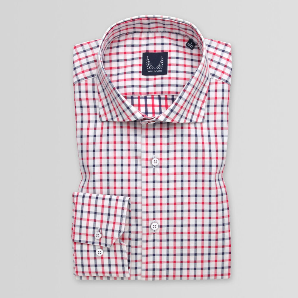 Pánska slim fit košeľa tmavomodrá s károvaným vzorom 14876