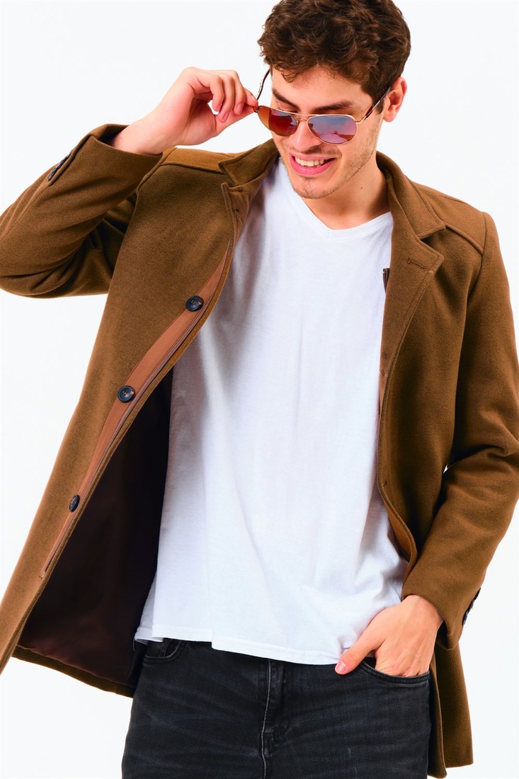 PLT8327 DEWBERRY MENS COAT-DARK CAMEL