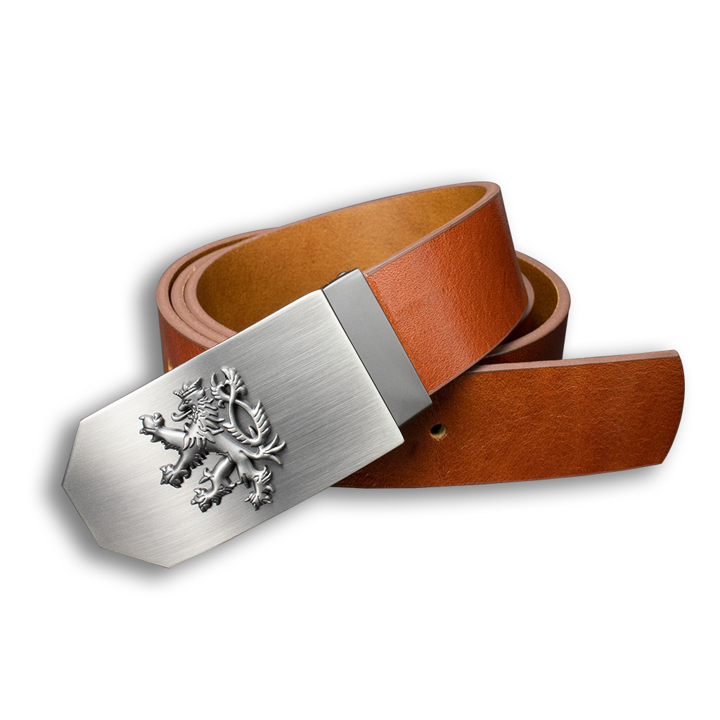 Opasok kožený Český lev 4 cm - hnedý, 95