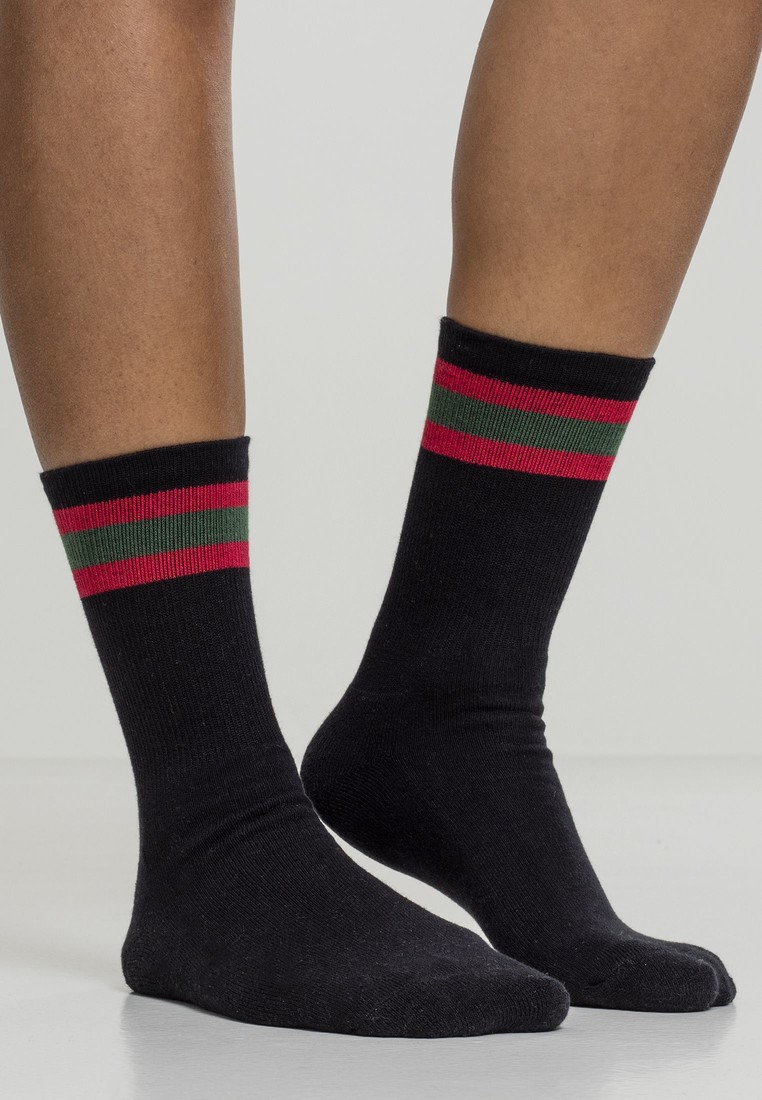 Urban Classics Stripy Sport Socks 2-Pack black/firered/green - 39-42