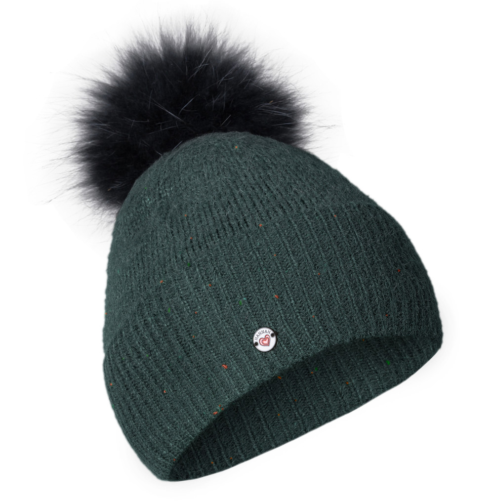 Women's urban style beanie with pompom Hannah ROSALIA dark forest
