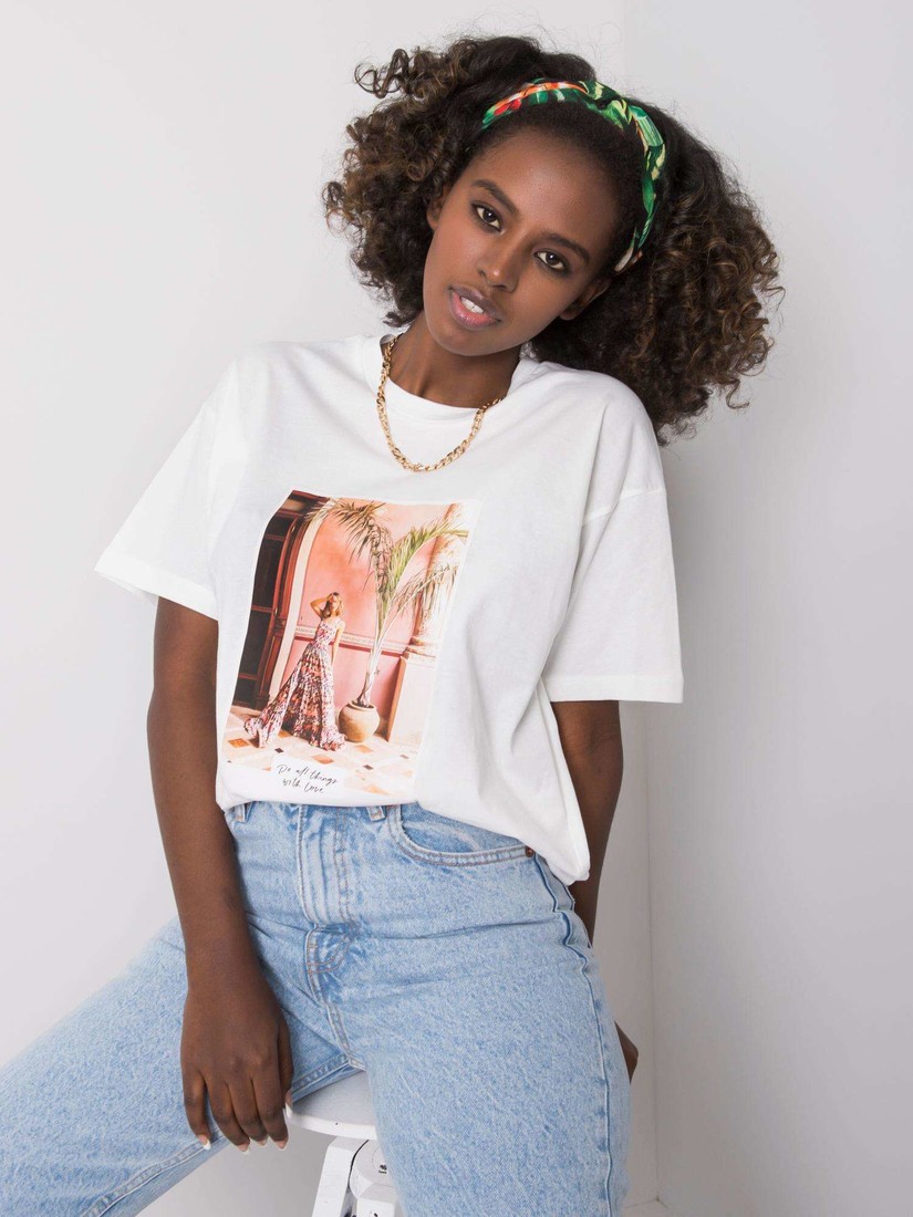 White cotton T-shirt with print