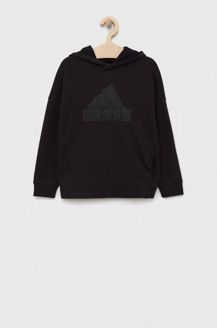 Detská mikina adidas U FI LOGO čierna farba, s kapucňou, s nášivkou
