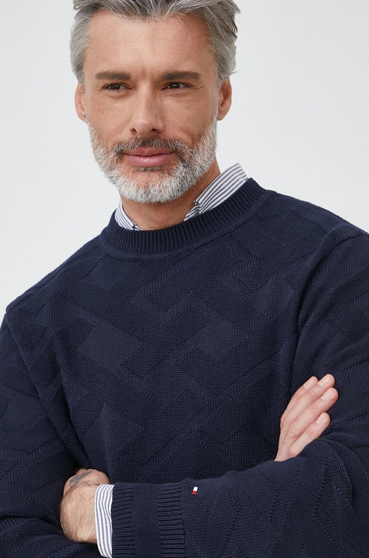 Bavlnený sveter Tommy Hilfiger tmavomodrá farba
