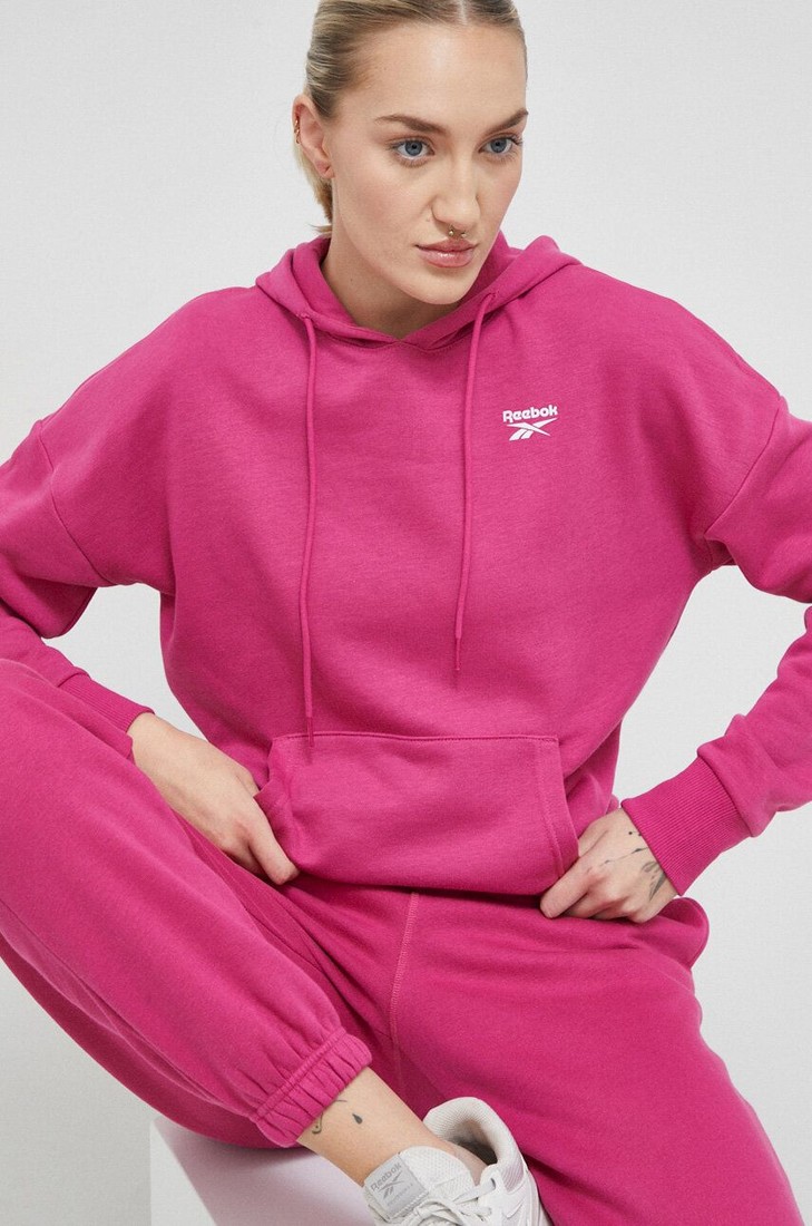 Mikina Reebok dámska, ružová farba, s kapucňou, jednofarebná