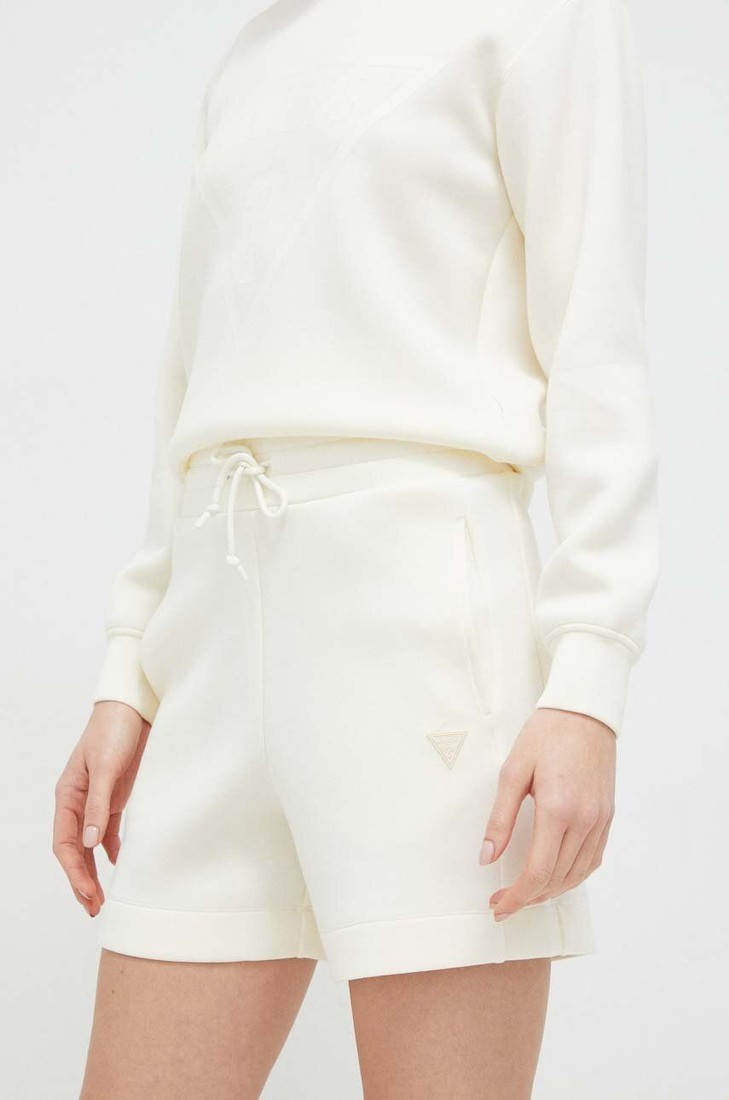 Šortky Guess dámske, béžová farba, jednofarebné, vysoký pás