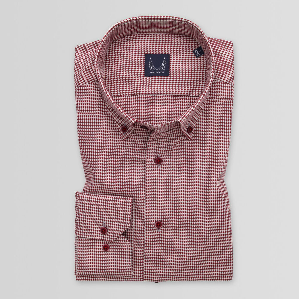 Pánska slim fit košeľa bielej farby s tmavomodrým károvaným vzorom 14885