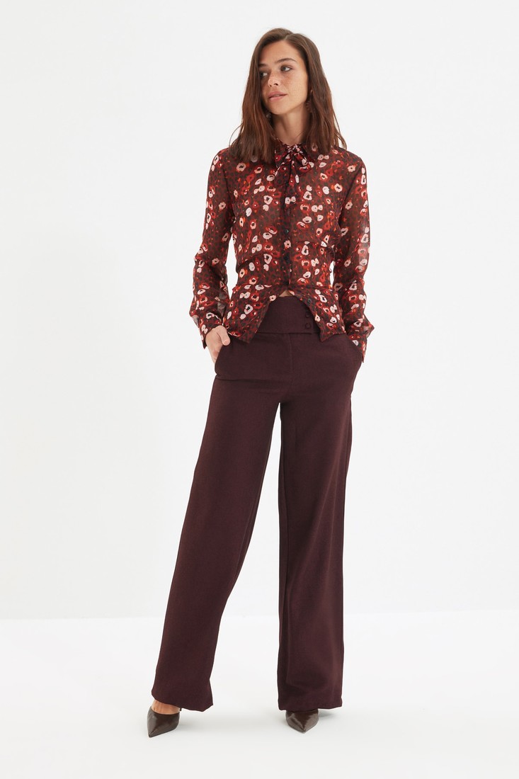 Trendyol Pants - Burgundy - Wide leg
