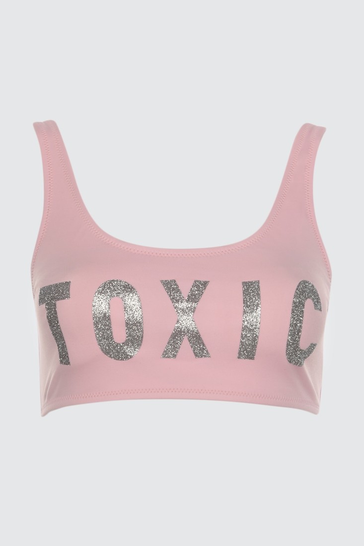 Trendyol Pink Slogan Bikini Top