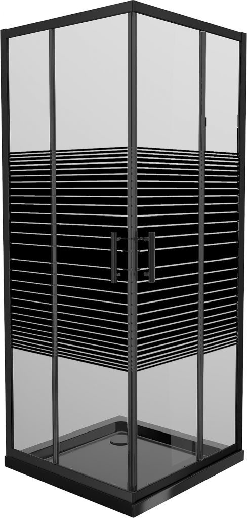 MEXEN/S - Rio sprchovací kút štvorec 80x80 cm, pruhy, čierna + čierna vanička so sifónom 860-080-080-70-20-4070B